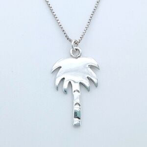 Vintage 925 Sterling Silver Palm Tree Pendant Necklace